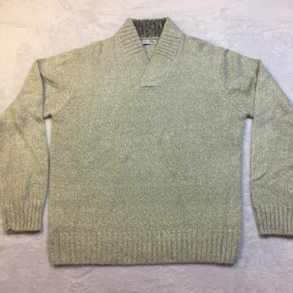 John Henry Sweater Mens Size M Gray Shawl V-neck Collared Pullover Long Sleeve